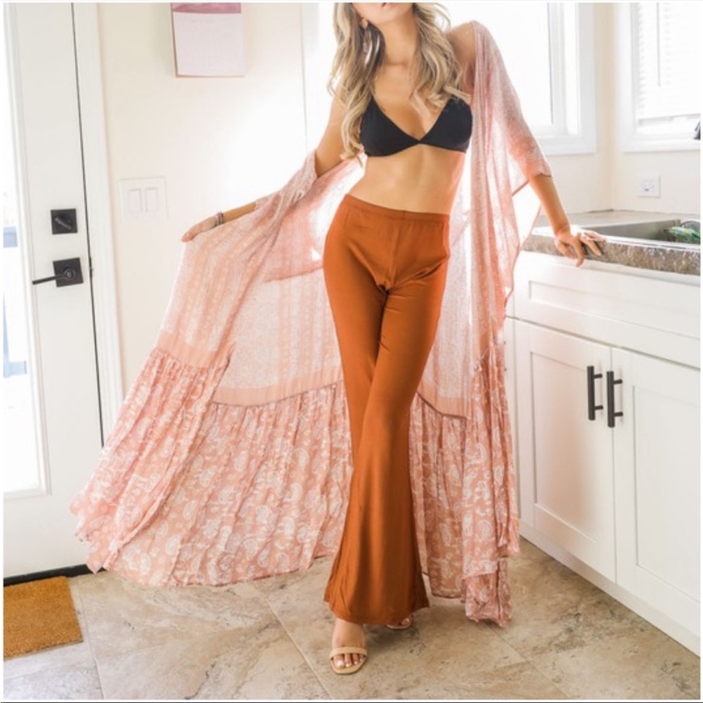Bohemian Gypsy Paisley Ruffle Long Kimono Cover Up One Size
